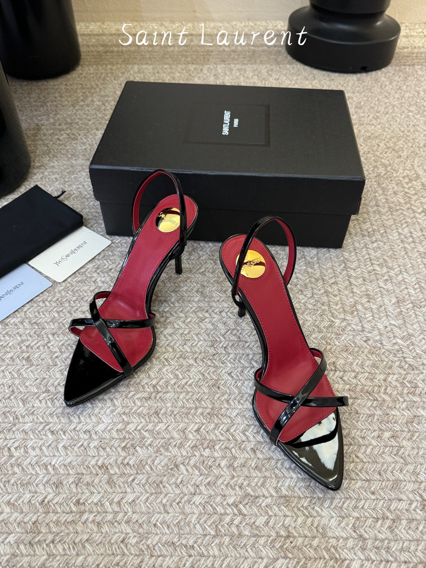 Saint Laurent Metal Logo Satin Heeled Sandals