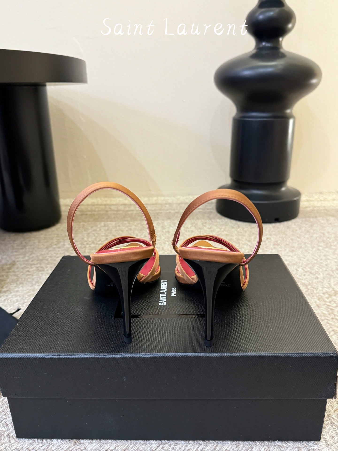 Saint Laurent Metal Logo Satin Heeled Sandals