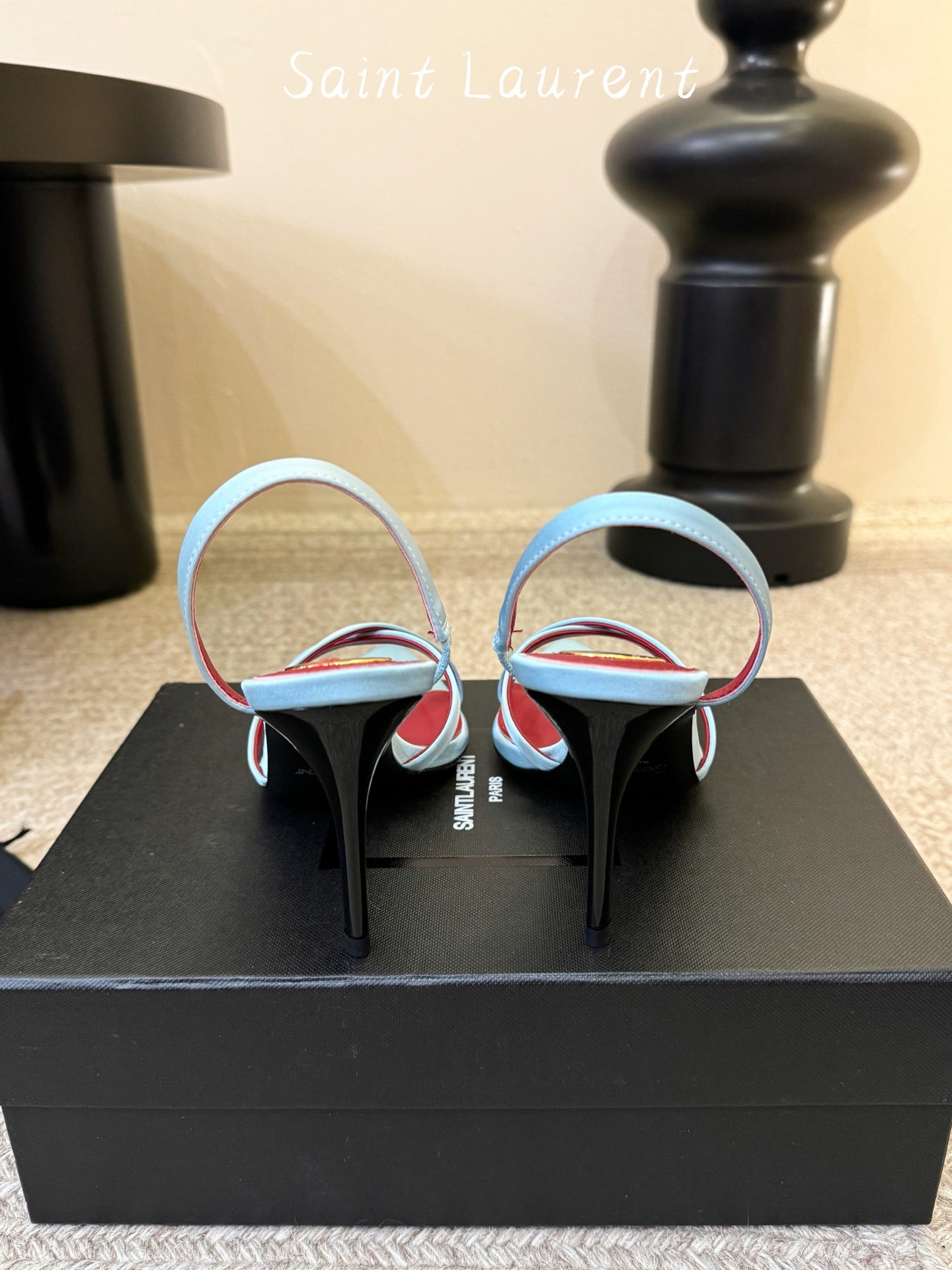 Saint Laurent Metal Logo Satin Heeled Sandals