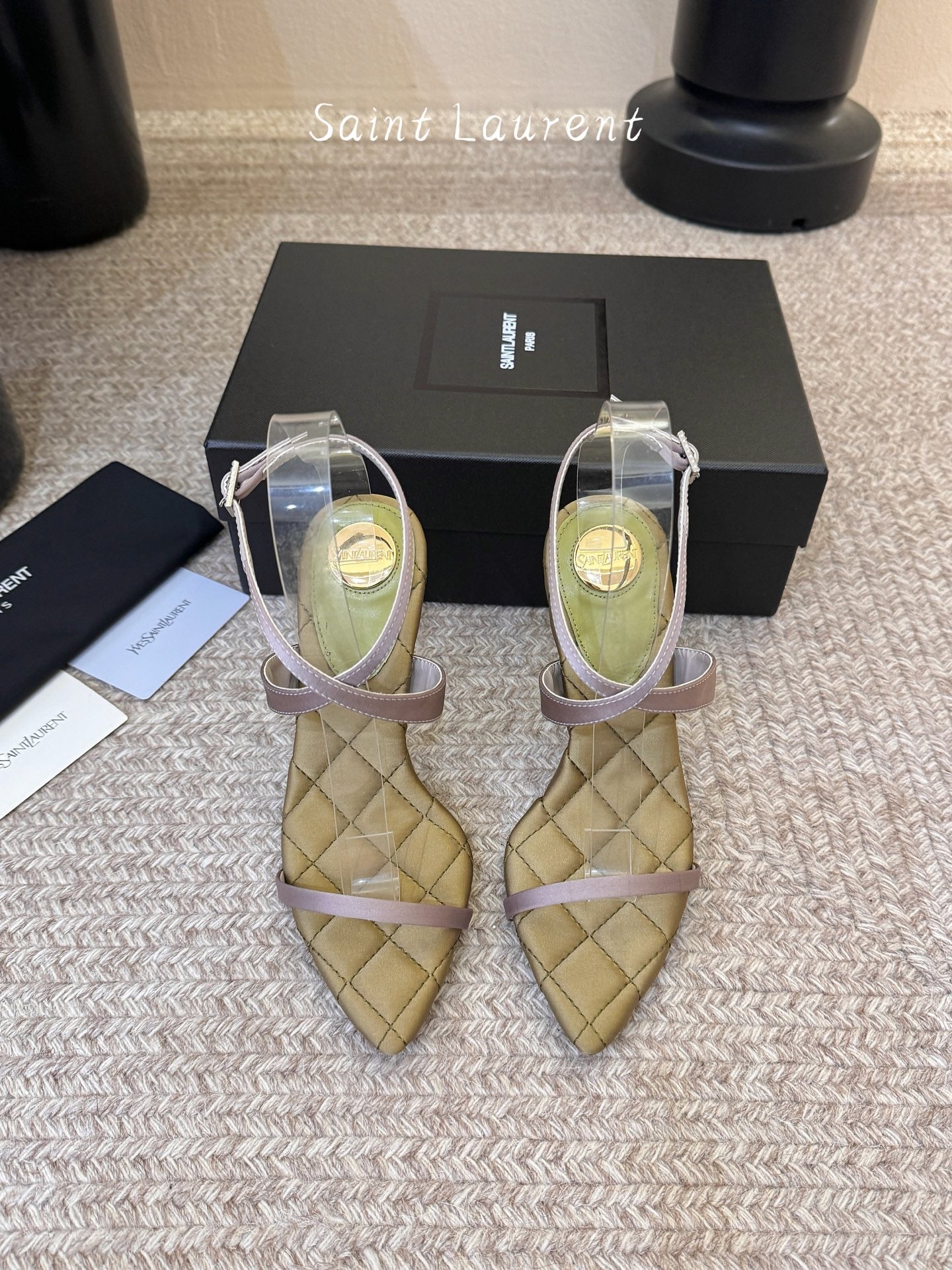 Saint Laurent Metal Logo Silk Heeled Sandals
