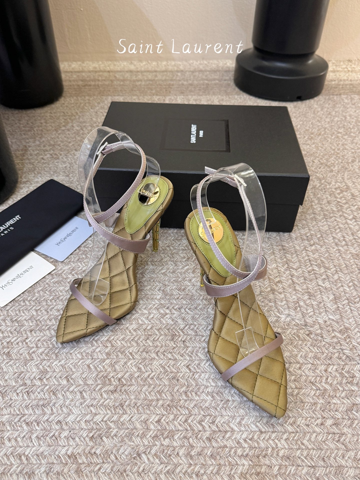 Saint Laurent Metal Logo Silk Heeled Sandals