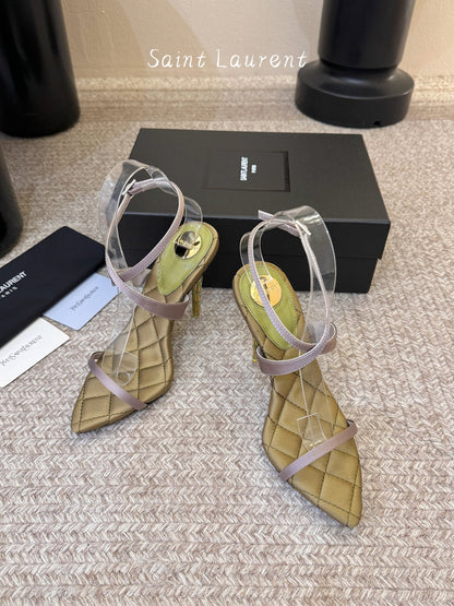 Saint Laurent Metal Logo Silk Heeled Sandals