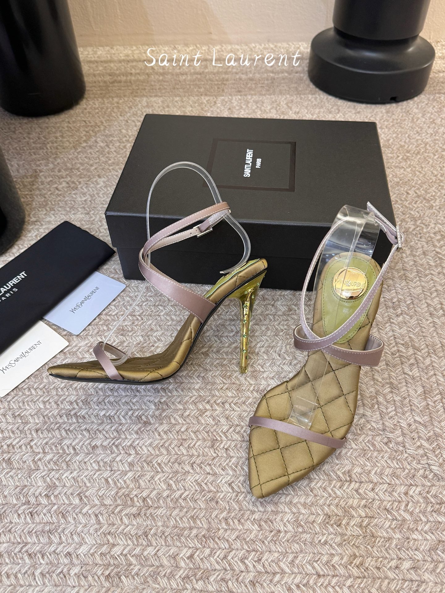 Saint Laurent Metal Logo Silk Heeled Sandals