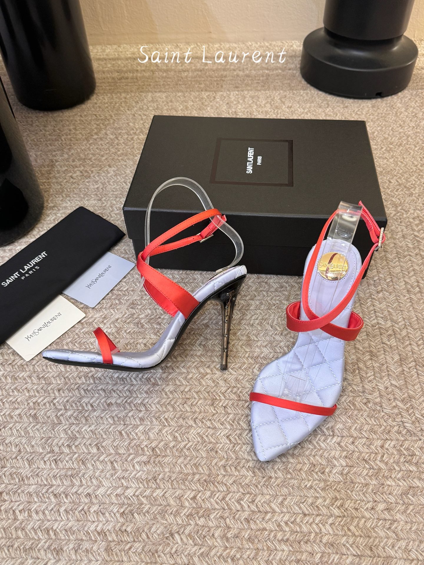 Saint Laurent Metal Logo Silk Heeled Sandals