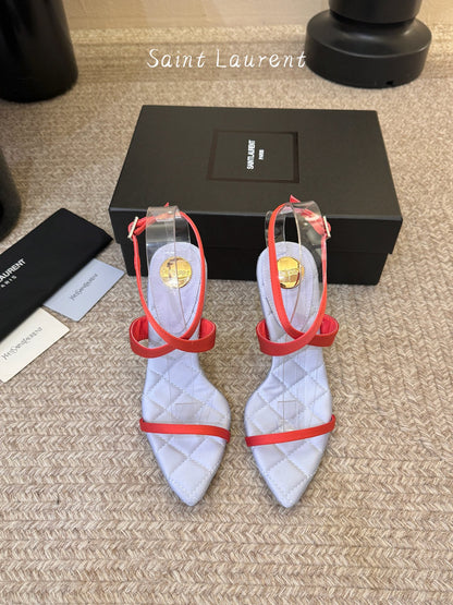 Saint Laurent Metal Logo Silk Heeled Sandals