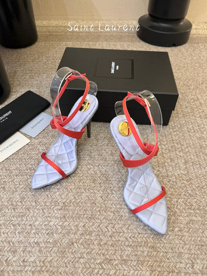 Saint Laurent Metal Logo Silk Heeled Sandals