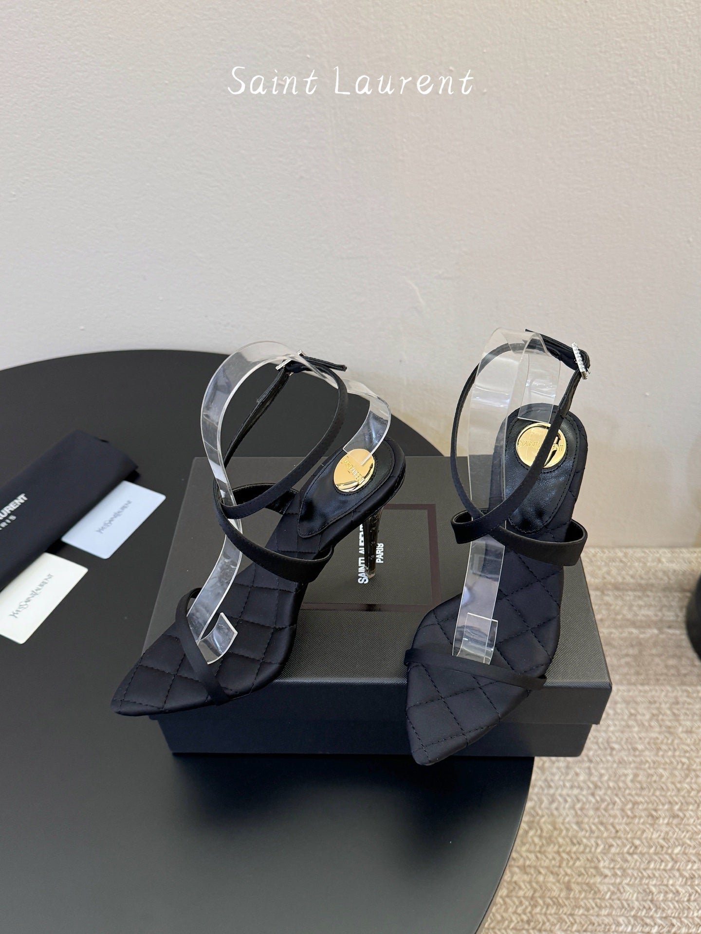 Saint Laurent Metal Logo Silk Heeled Sandals