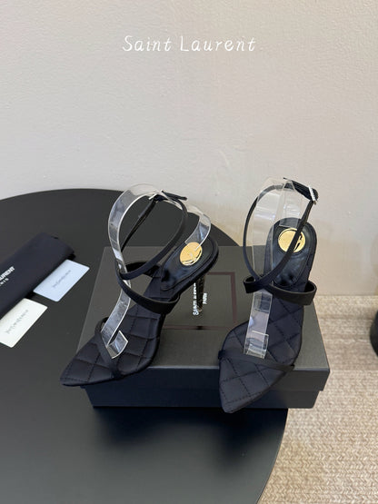 Saint Laurent Metal Logo Silk Heeled Sandals
