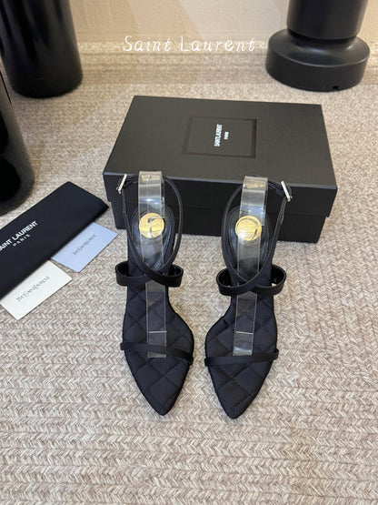 Saint Laurent Metal Logo Silk Heeled Sandals