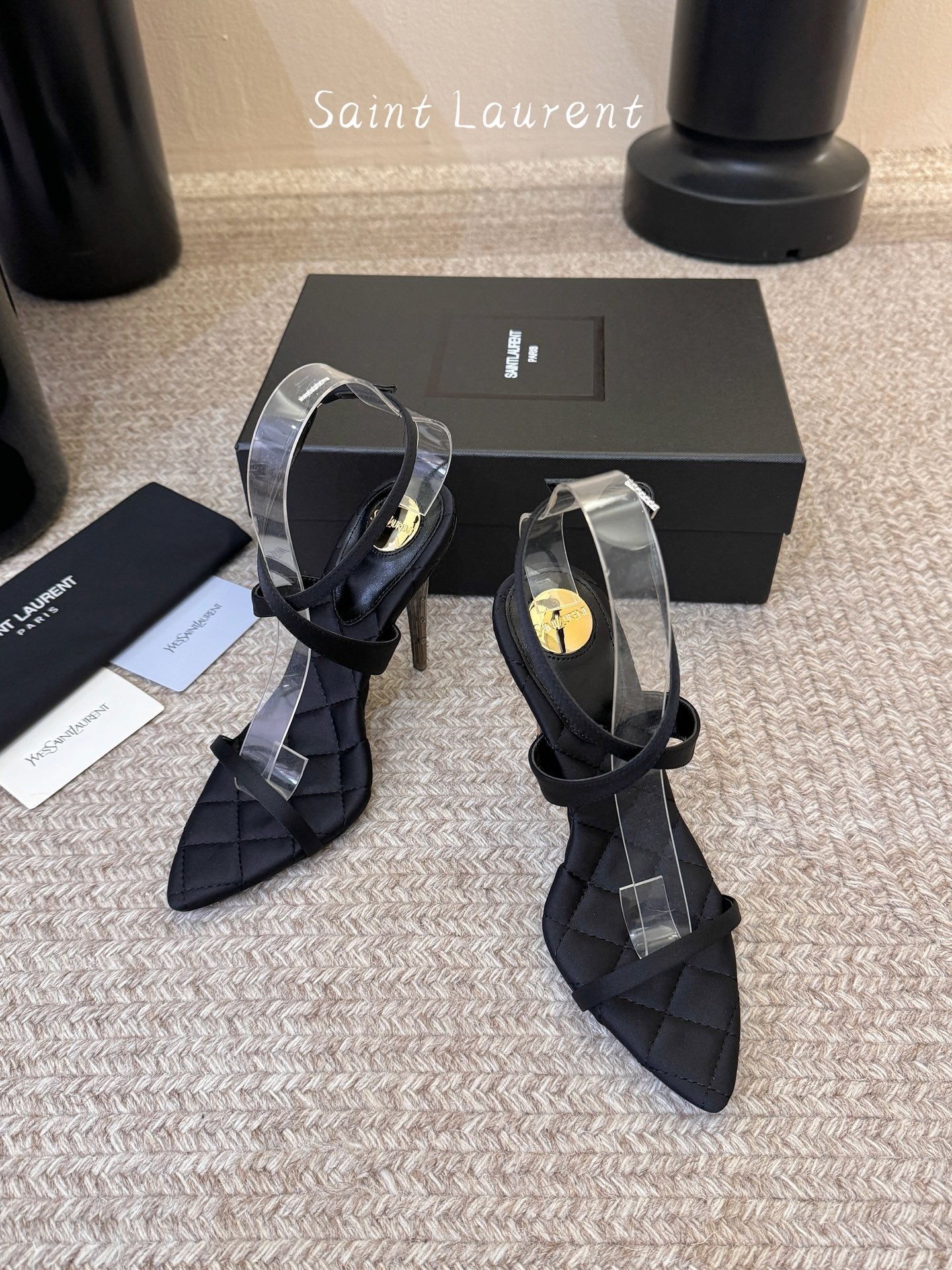 Saint Laurent Metal Logo Silk Heeled Sandals