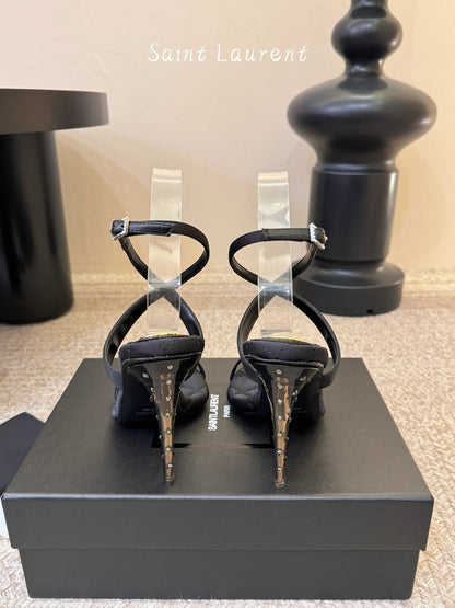 Saint Laurent Metal Logo Silk Heeled Sandals