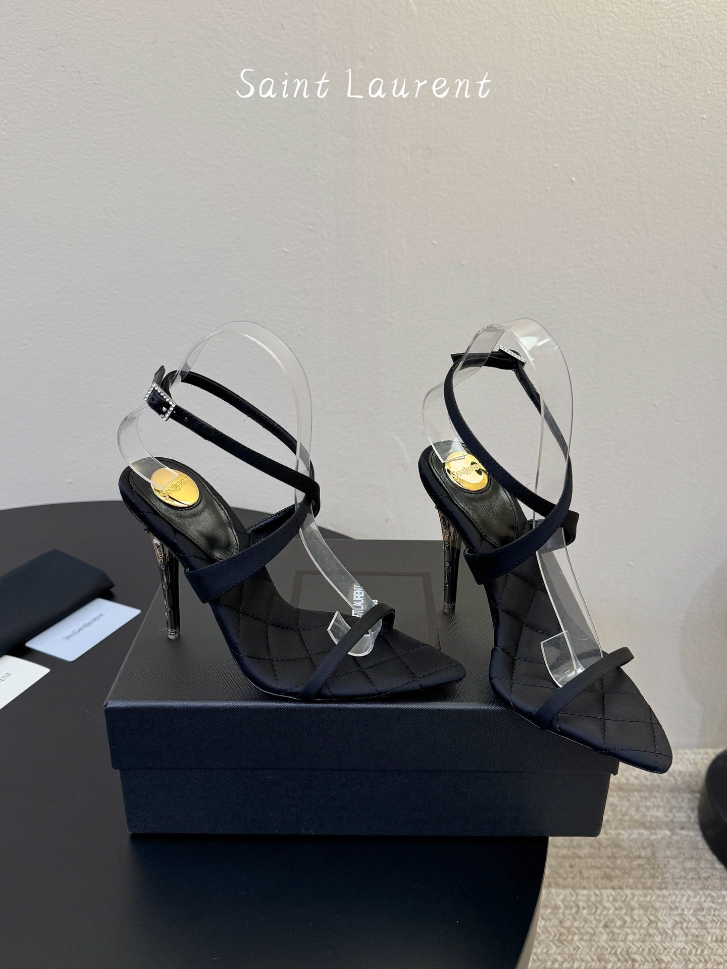 Saint Laurent Metal Logo Silk Heeled Sandals