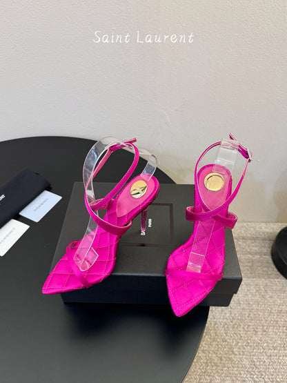 Saint Laurent Metal Logo Silk Heeled Sandals
