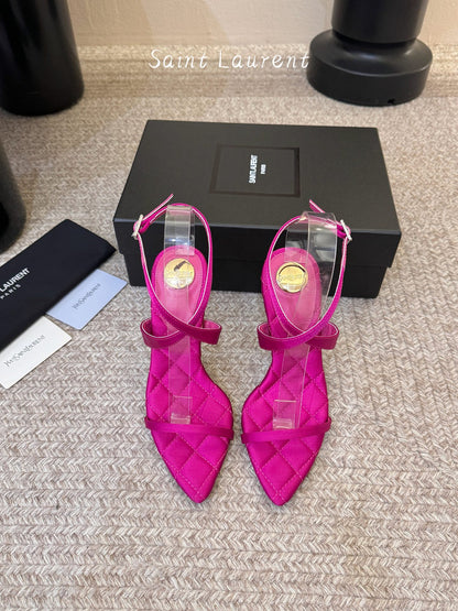 Saint Laurent Metal Logo Silk Heeled Sandals