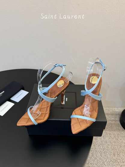 Saint Laurent Metal Logo Silk Heeled Sandals