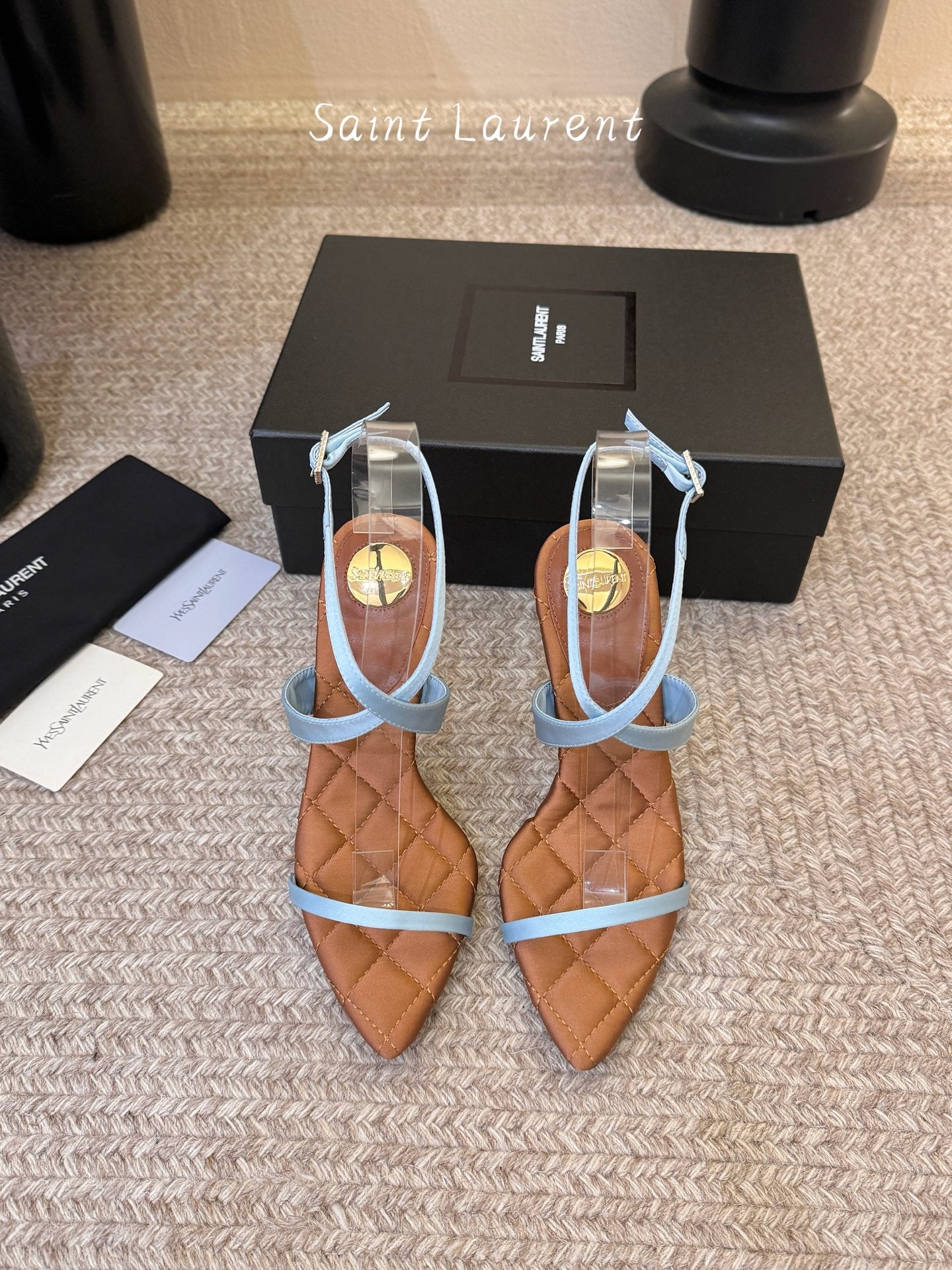 Saint Laurent Metal Logo Silk Heeled Sandals