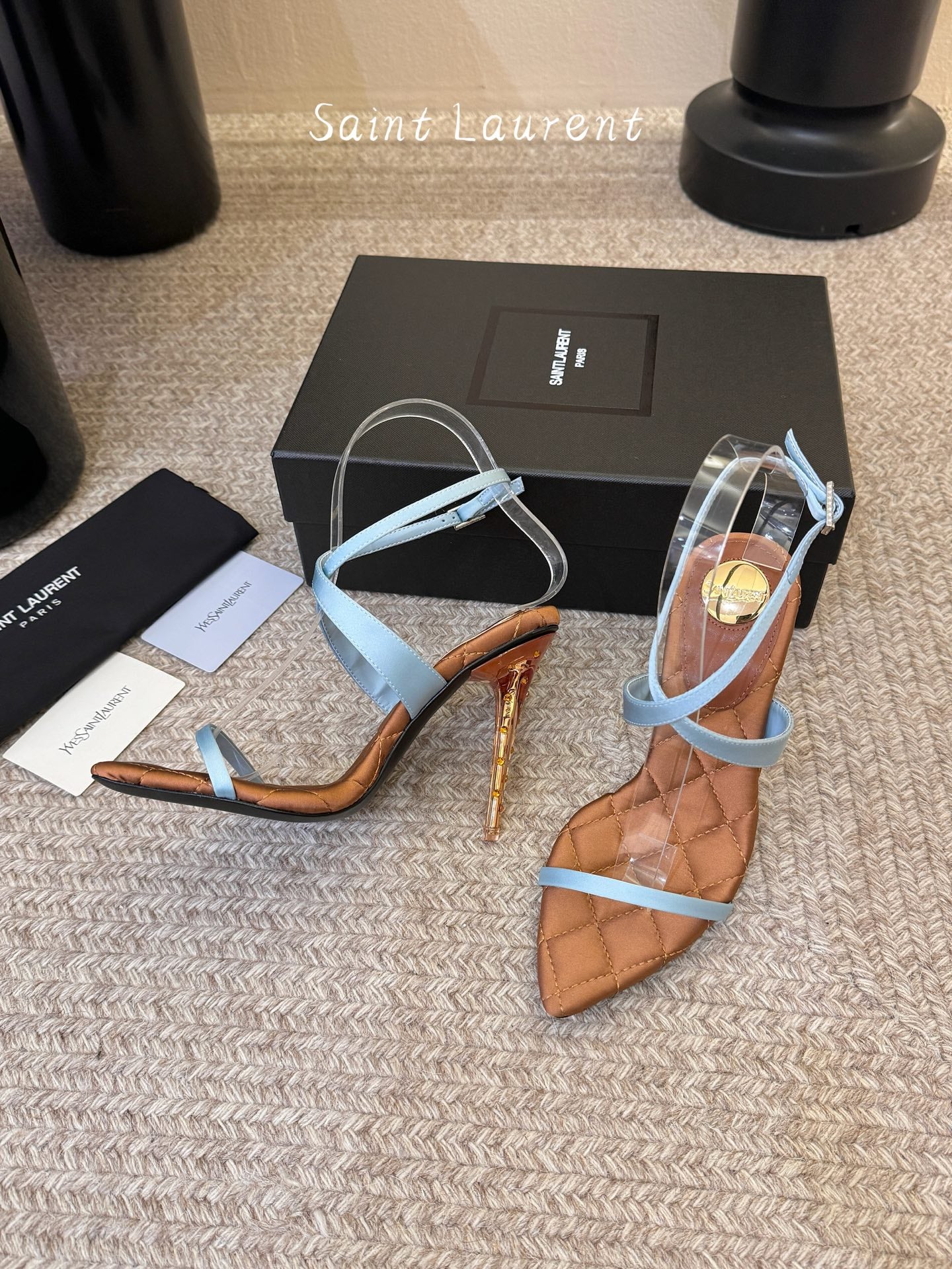 Saint Laurent Metal Logo Silk Heeled Sandals