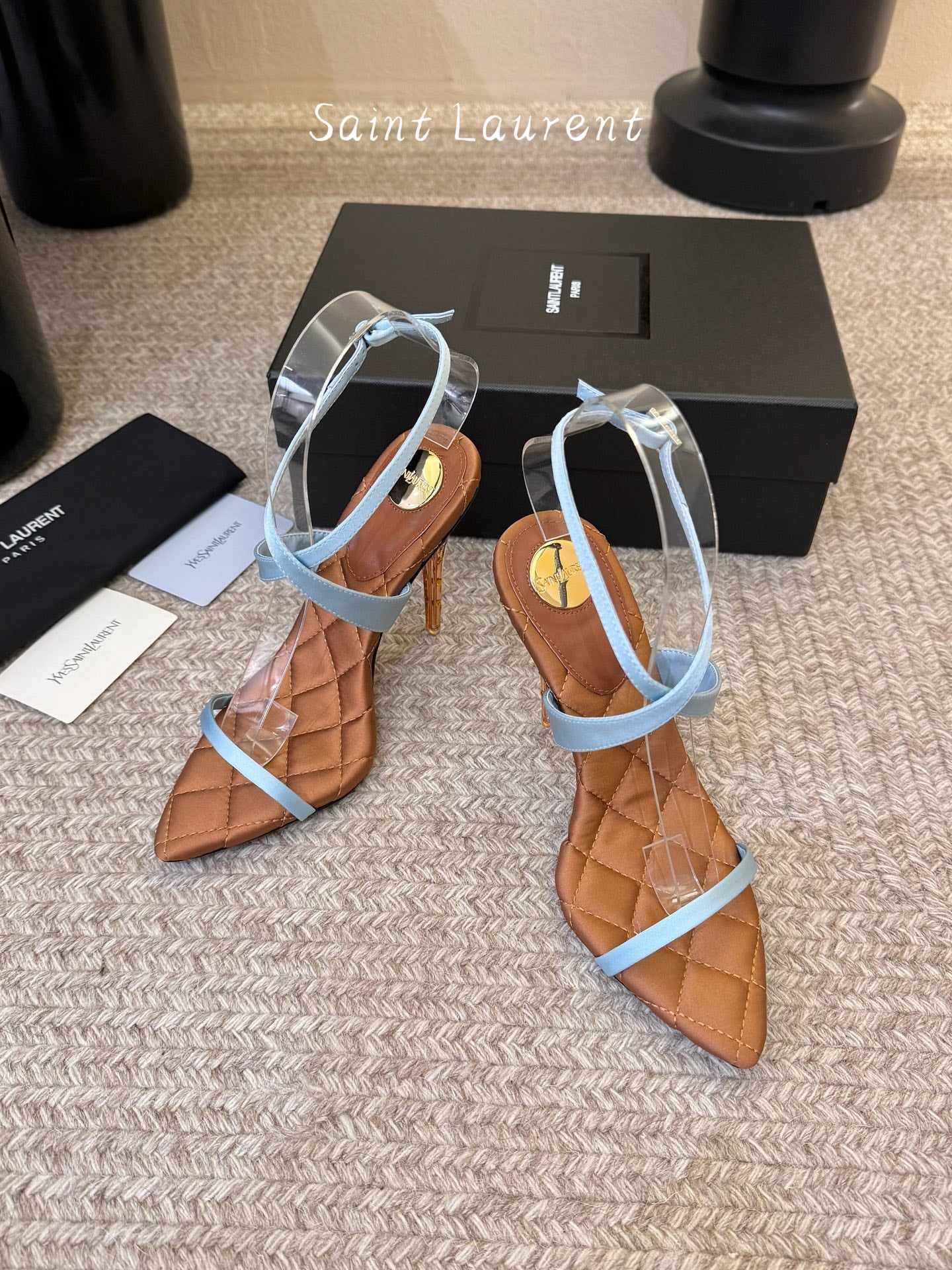 Saint Laurent Metal Logo Silk Heeled Sandals