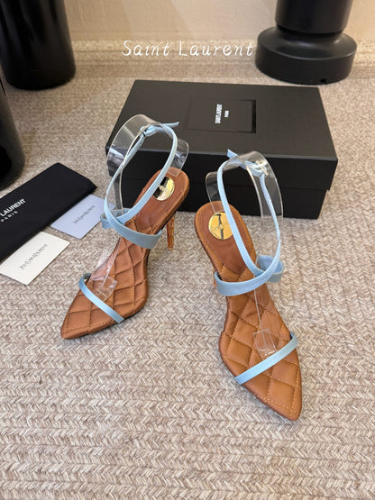 Saint Laurent Metal Logo Silk Heeled Sandals