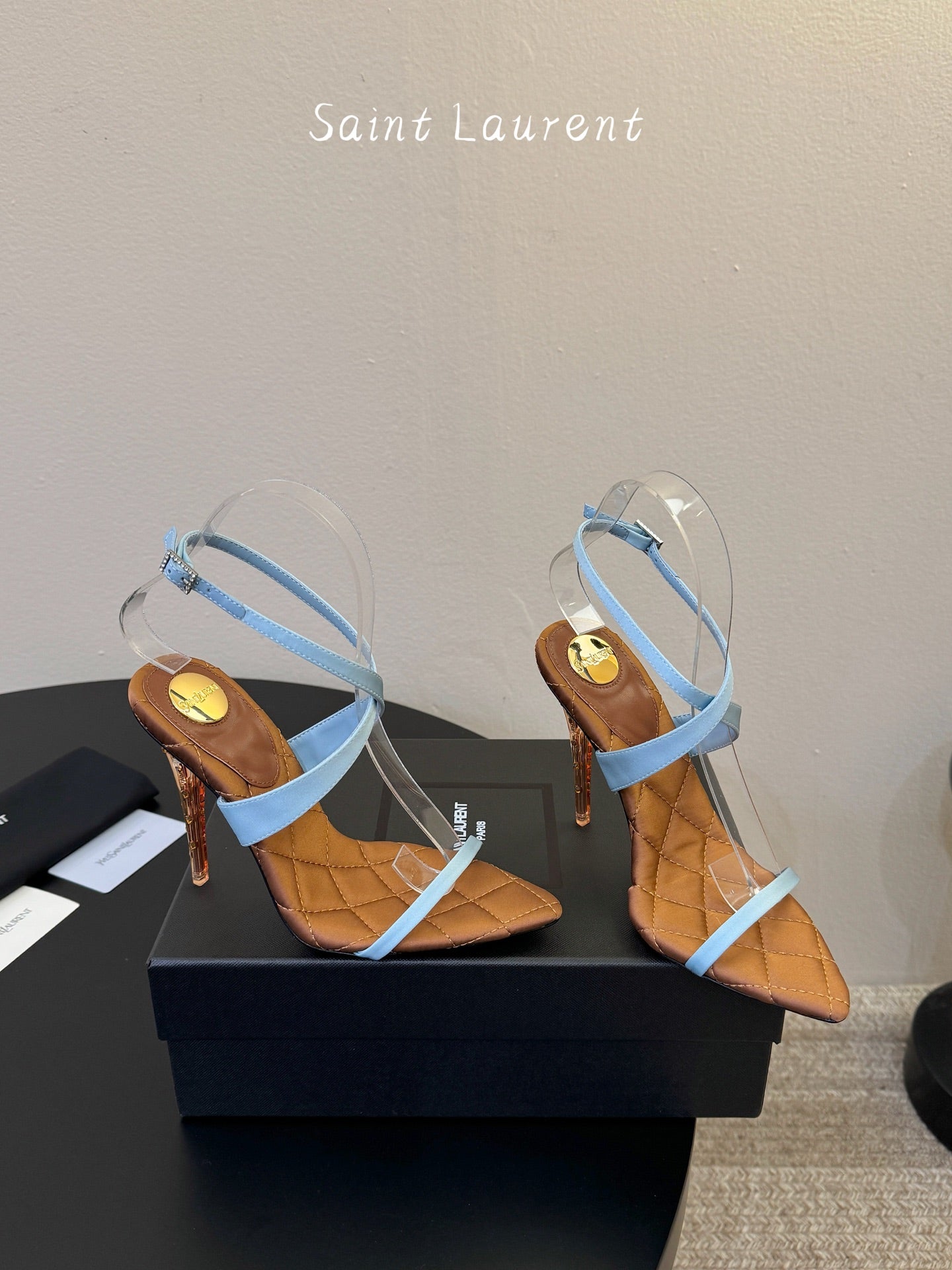 Saint Laurent Metal Logo Silk Heeled Sandals