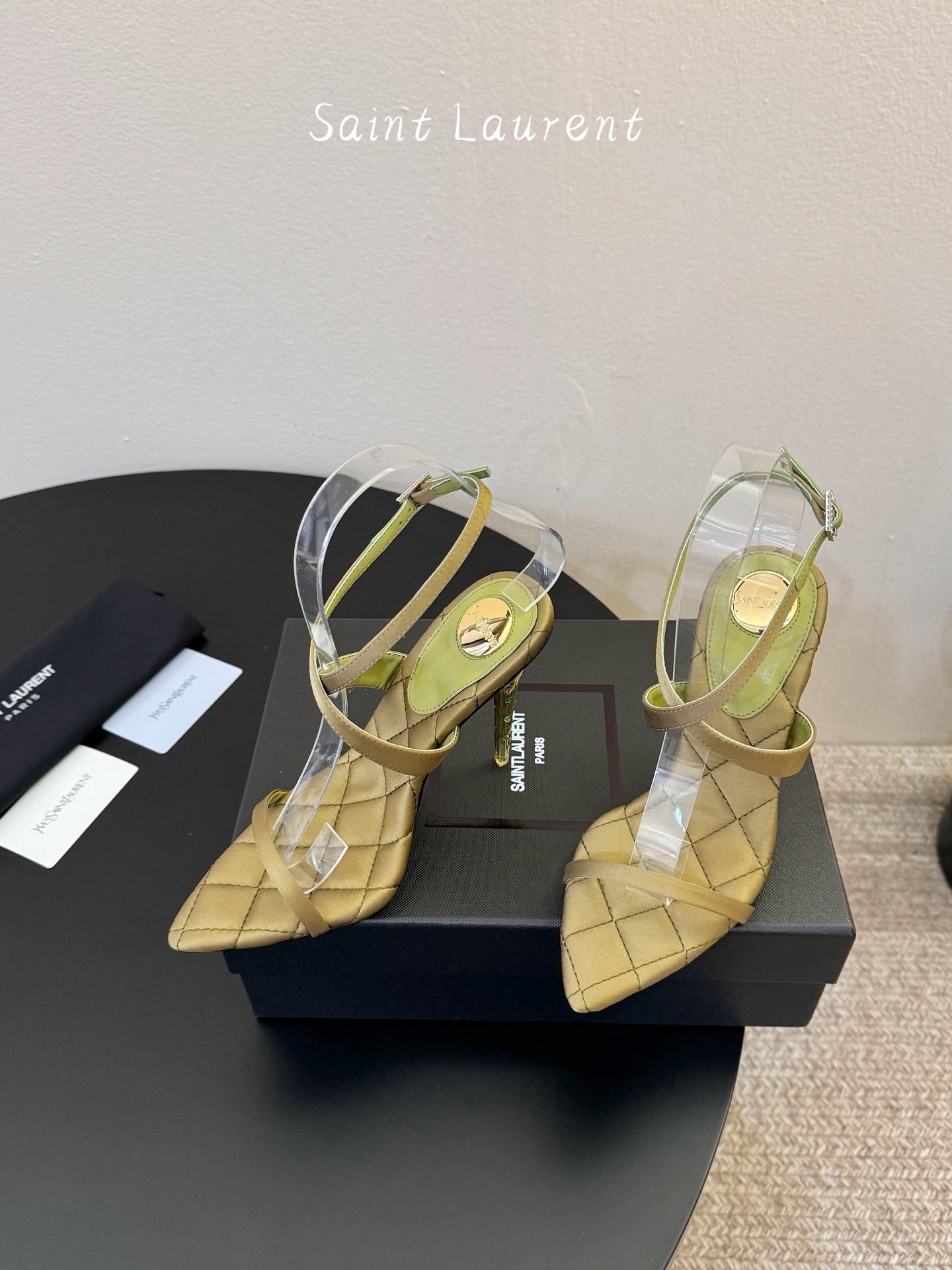 Saint Laurent Metal Logo Silk Heeled Sandals