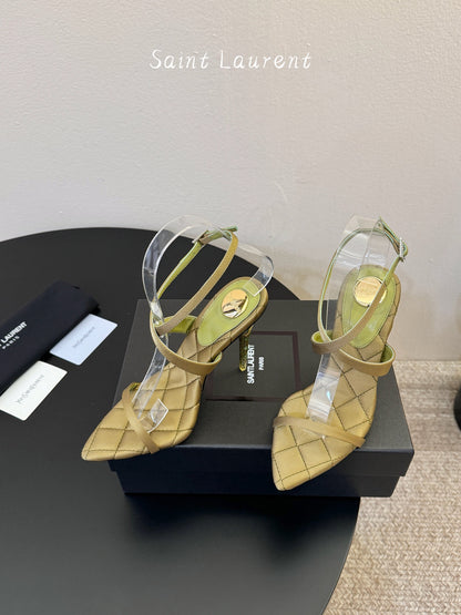 Saint Laurent Metal Logo Silk Heeled Sandals