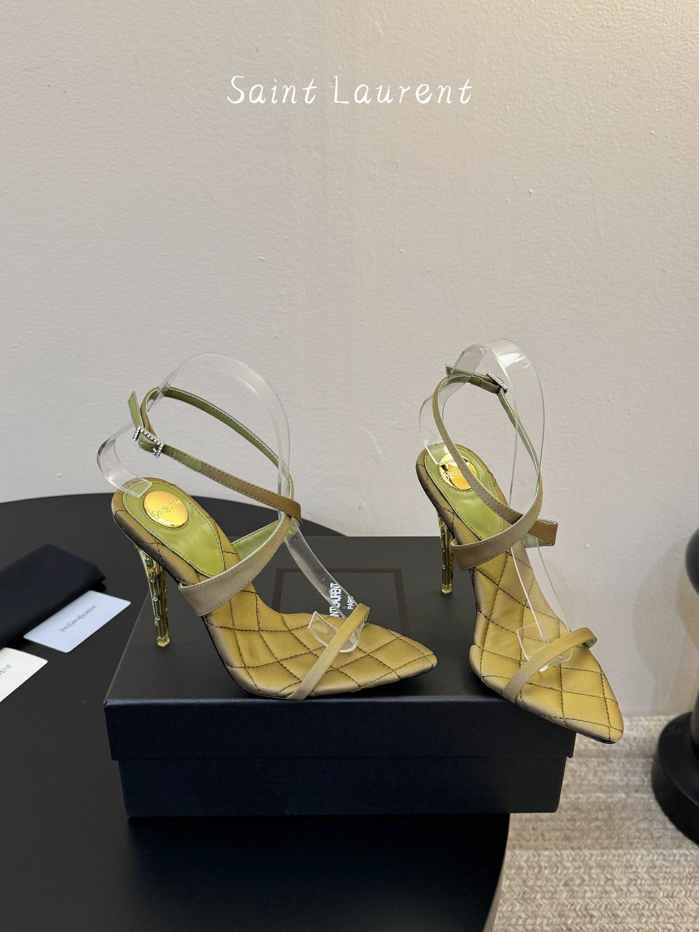 Saint Laurent Metal Logo Silk Heeled Sandals