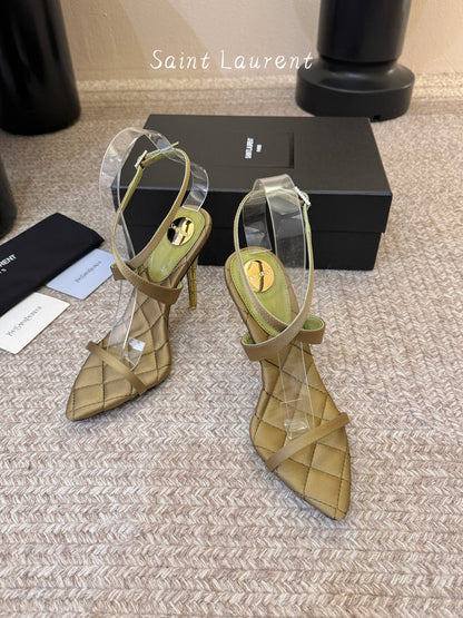 Saint Laurent Metal Logo Silk Heeled Sandals