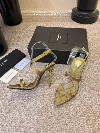Saint Laurent Metal Logo Silk Heeled Sandals