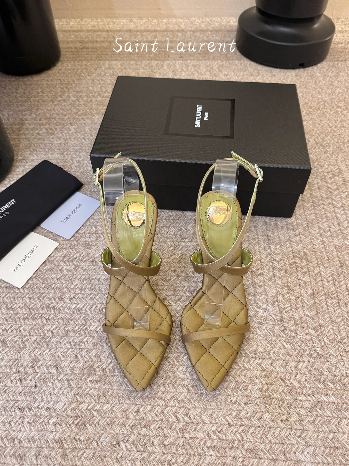 Saint Laurent Metal Logo Silk Heeled Sandals