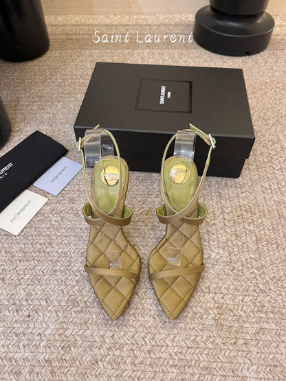 Saint Laurent Metal Logo Silk Heeled Sandals