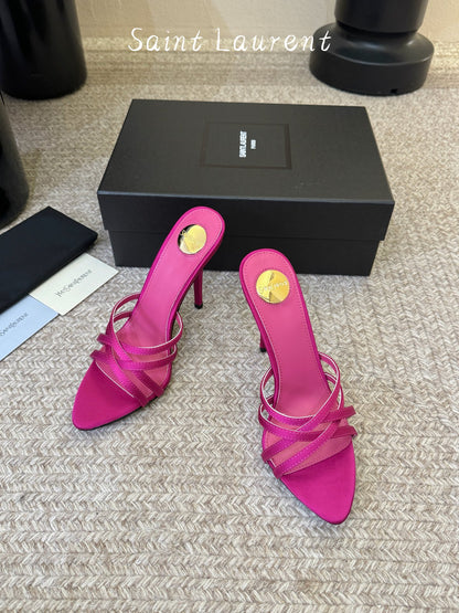 Saint Laurent Metal Logo Silk Heeled Sandals
