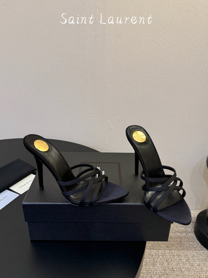 Saint Laurent Metal Logo Silk Heeled Sandals