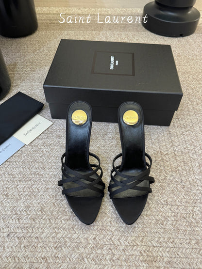 Saint Laurent Metal Logo Silk Heeled Sandals