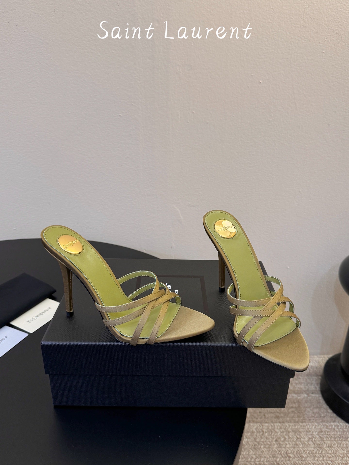 Saint Laurent Metal Logo Silk Heeled Sandals