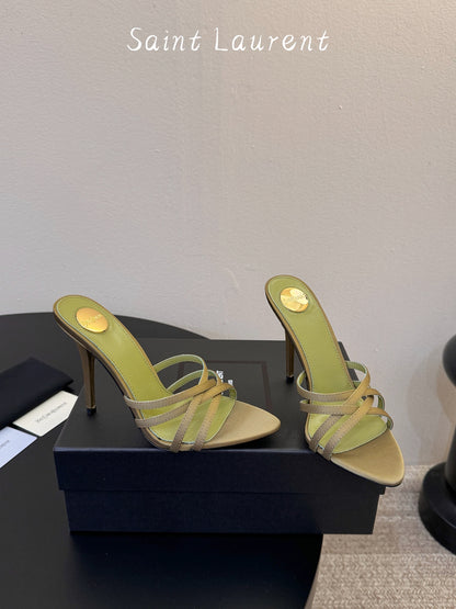Saint Laurent Metal Logo Silk Heeled Sandals