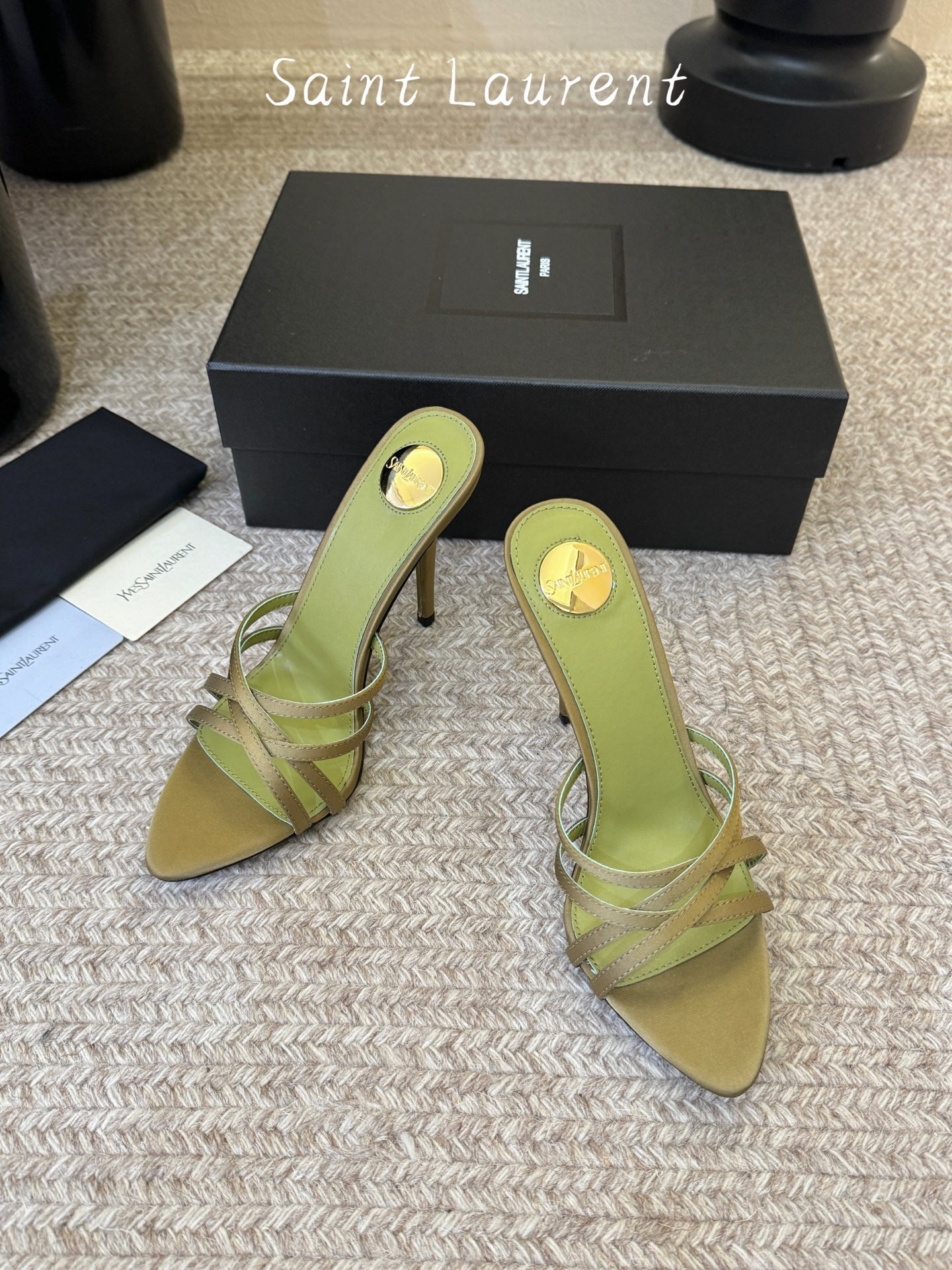 Saint Laurent Metal Logo Silk Heeled Sandals