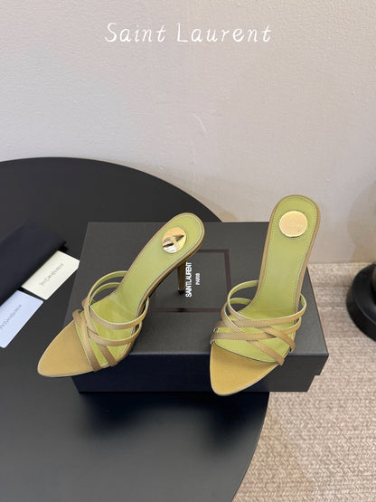Saint Laurent Metal Logo Heeled Sandals