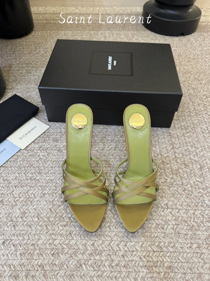 Saint Laurent Metal Logo Heeled Sandals
