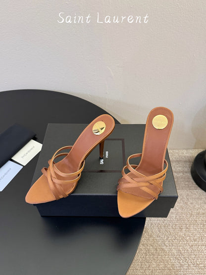 Saint Laurent Metal Logo Heeled Sandals