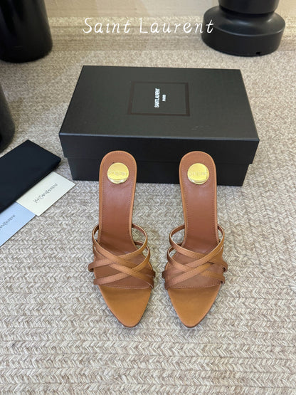 Saint Laurent Metal Logo Heeled Sandals