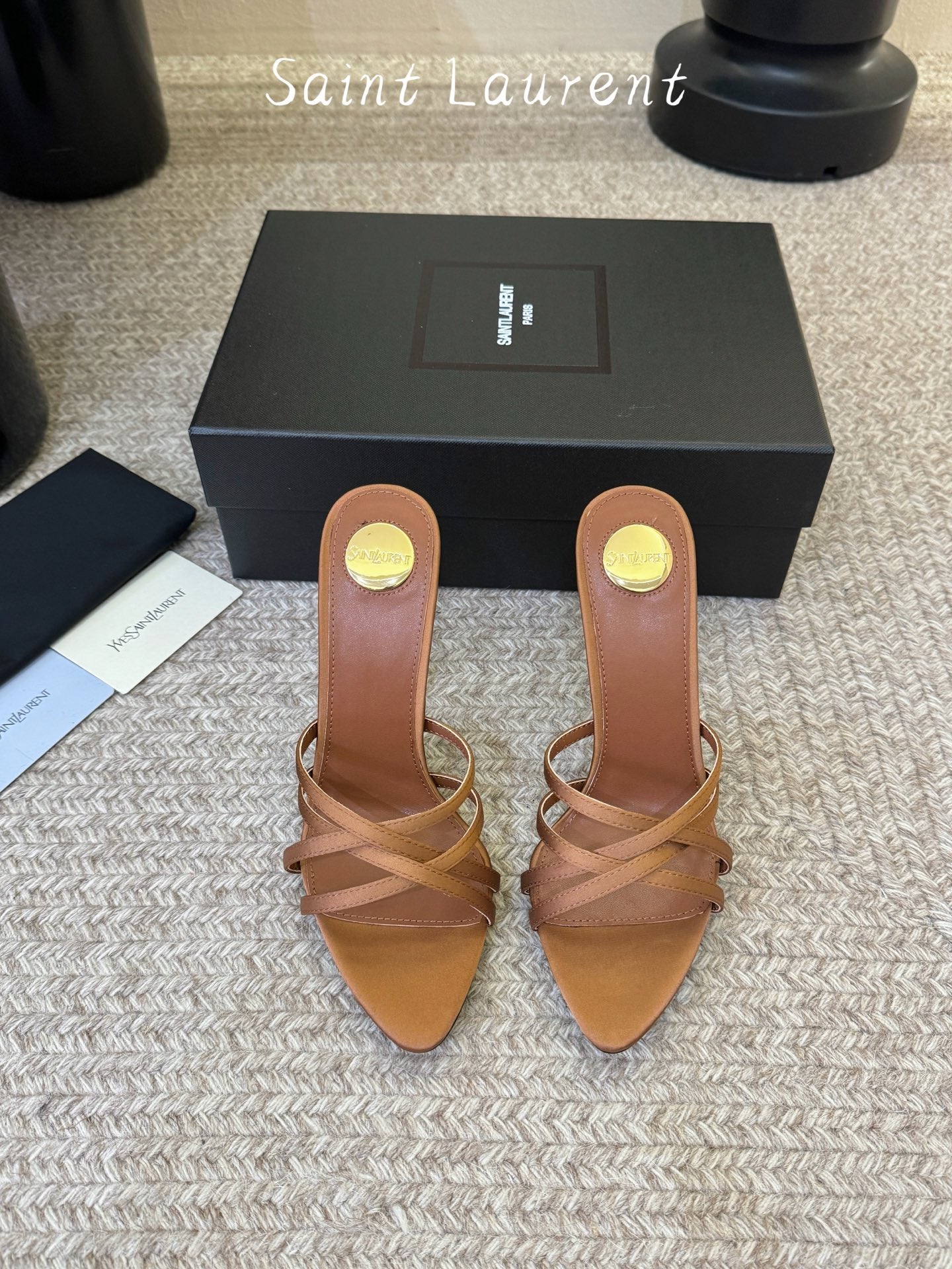 Saint Laurent Metal Logo Silk Heeled Sandals