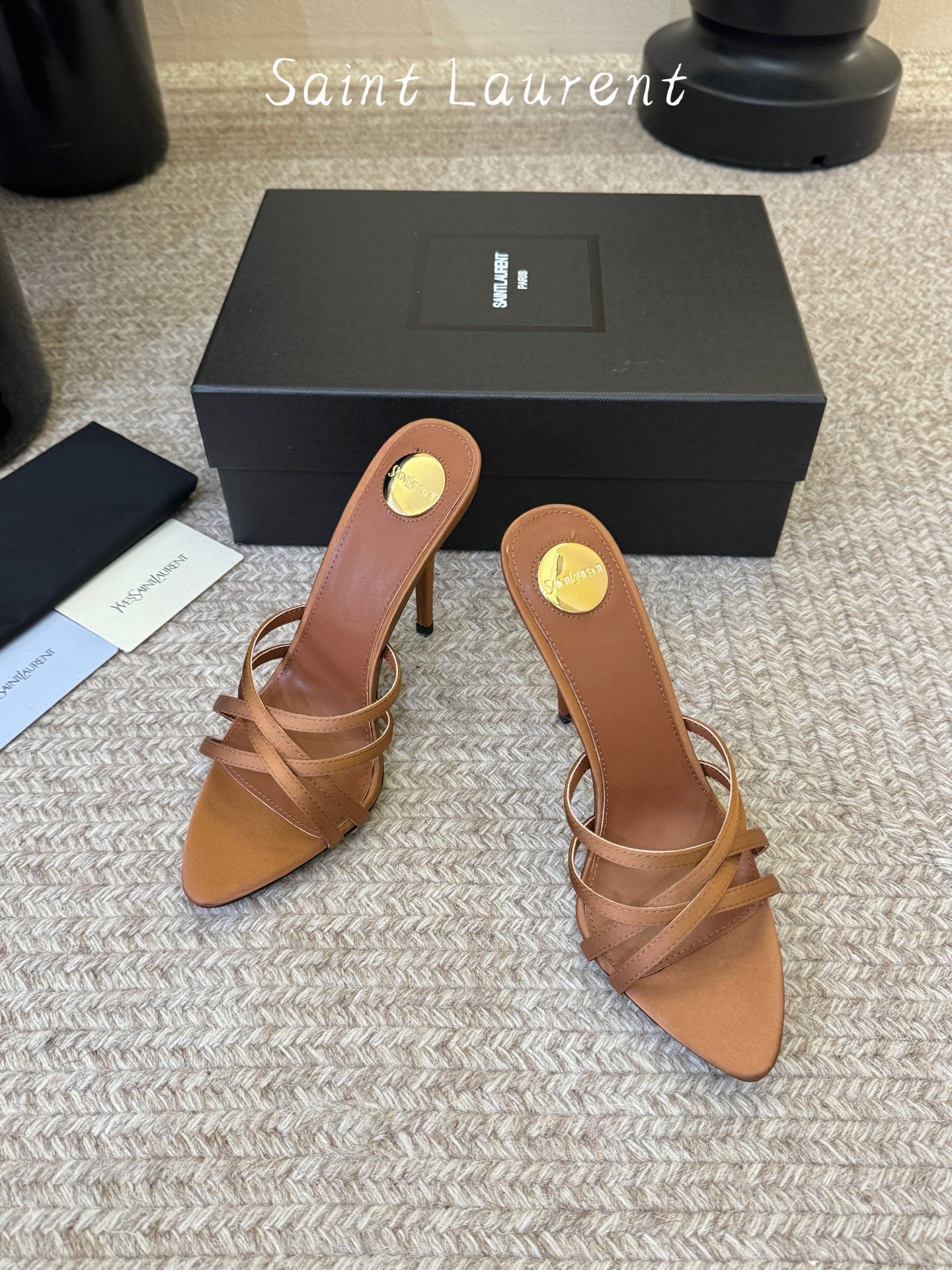 Saint Laurent Metal Logo Silk Heeled Sandals