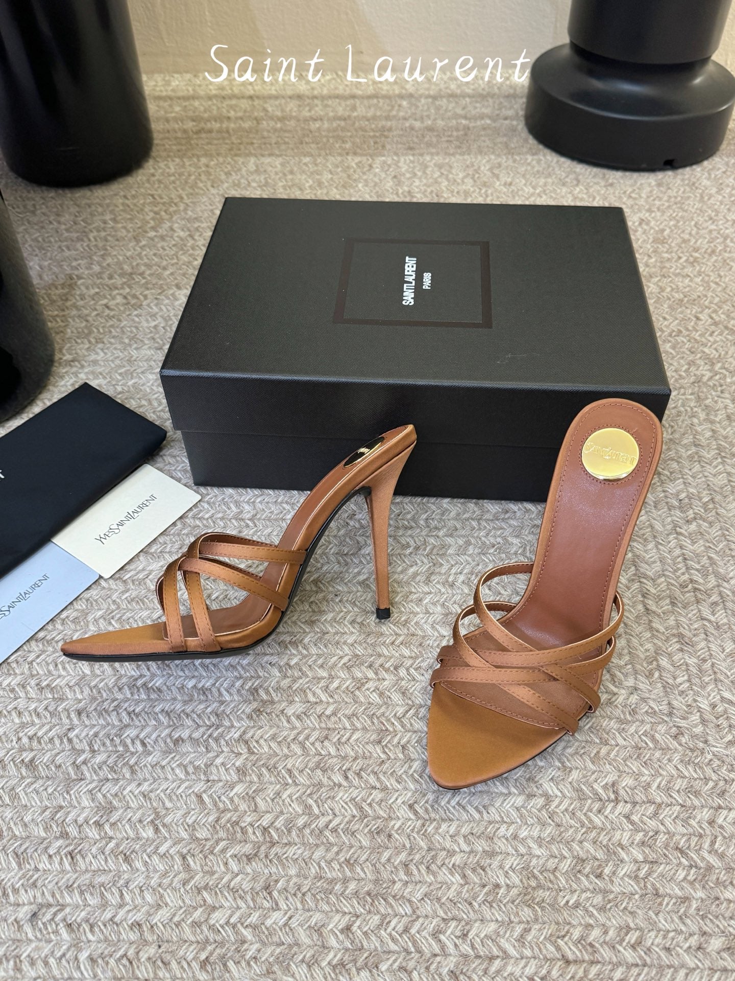 Saint Laurent Metal Logo Silk Heeled Sandals