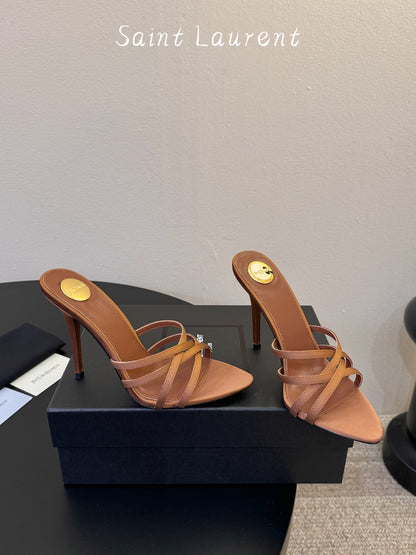 Saint Laurent Metal Logo Silk Heeled Sandals