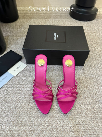 Saint Laurent Metal Logo Heeled Sandals
