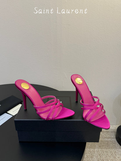 Saint Laurent Metal Logo Heeled Sandals