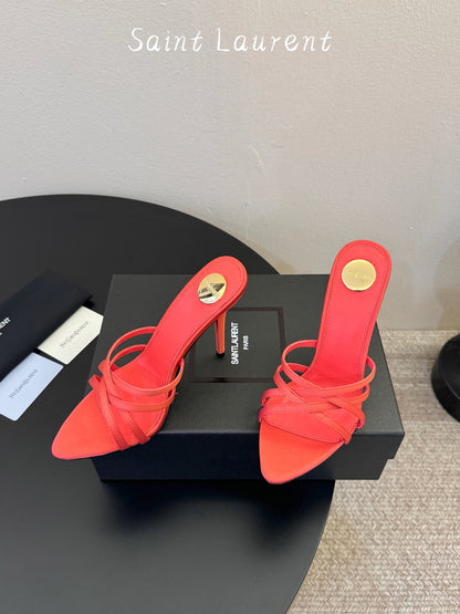 Saint Laurent Metal Logo Heeled Sandals