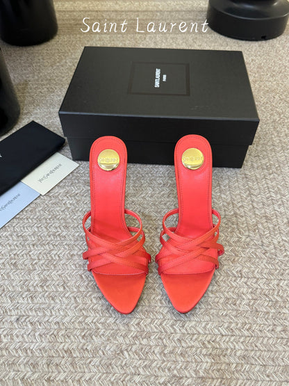 Saint Laurent Metal Logo Heeled Sandals