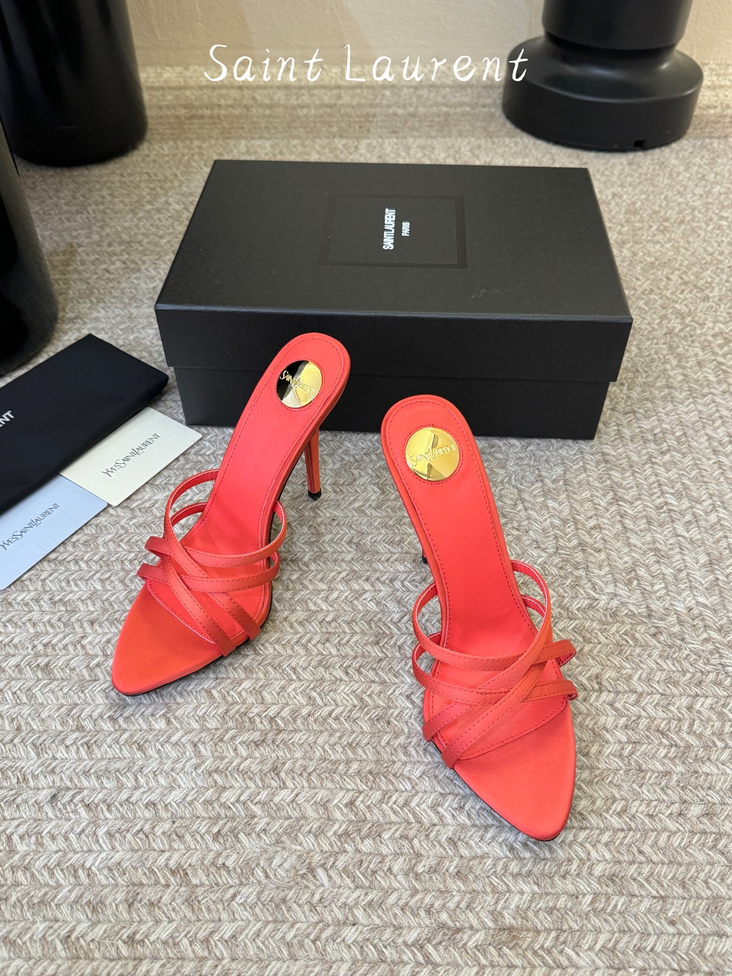 Saint Laurent Metal Logo Silk Heeled Sandals
